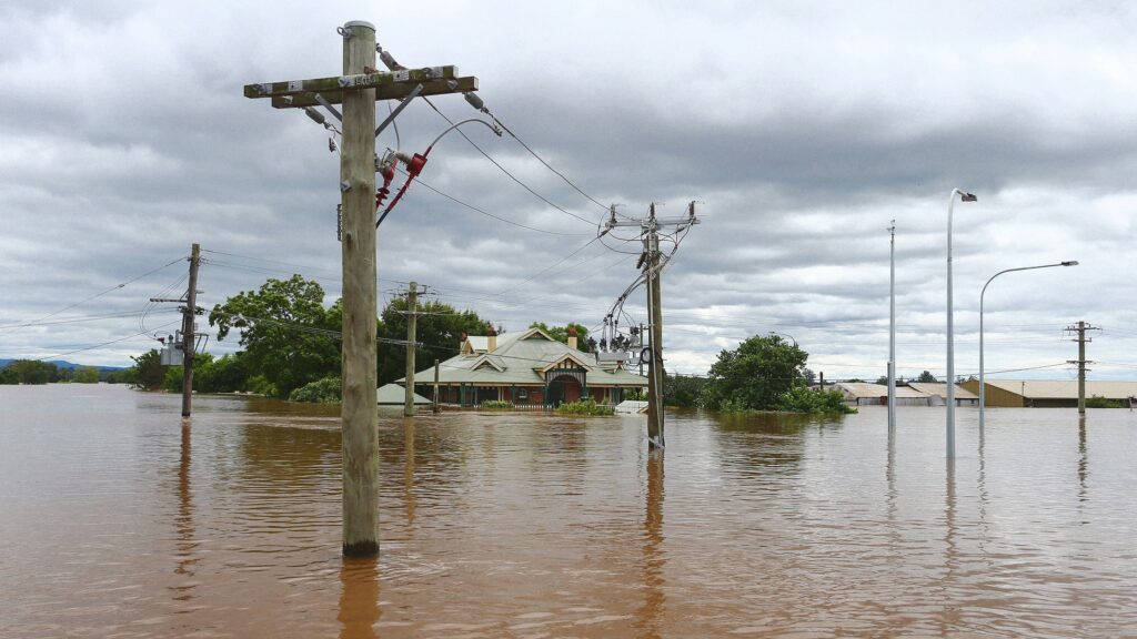 Power line infrastructure affected by floods and storms