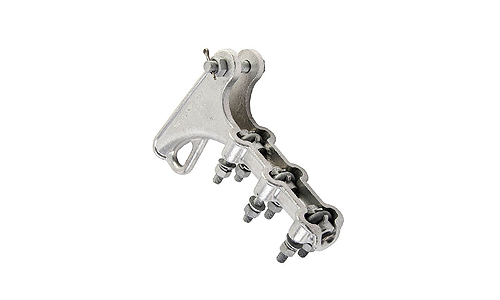 Substation strain clamps transfer mechanical tension from the line