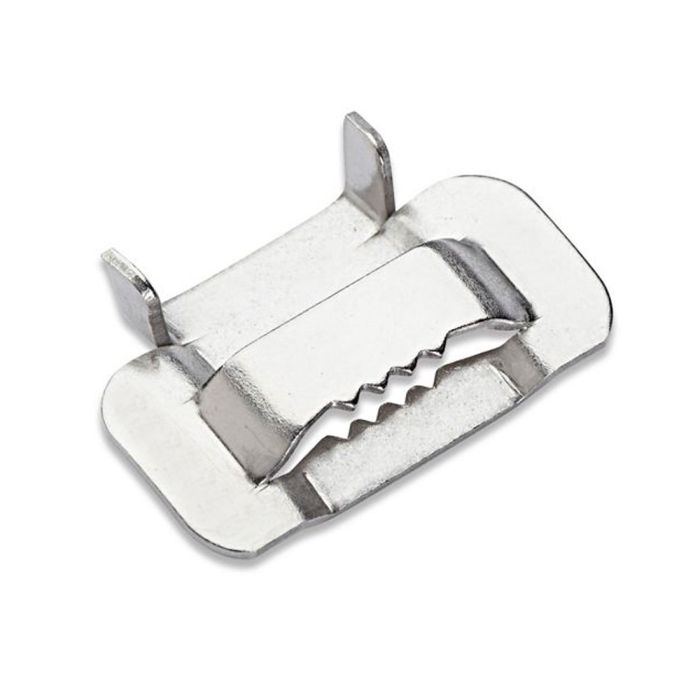 Stainless stainless buckles secure cables to power poles