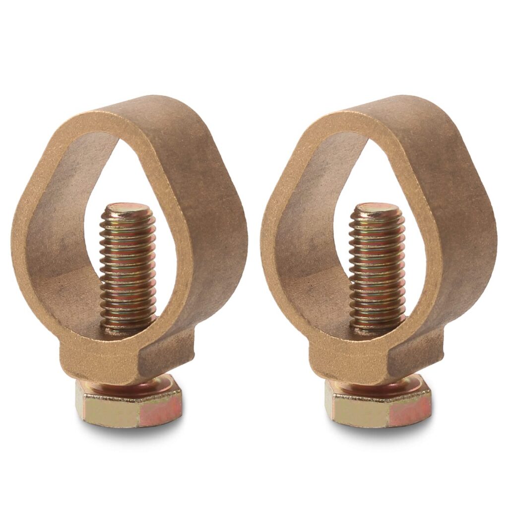 Ground rod clamps connect grounding conductors to ground rods